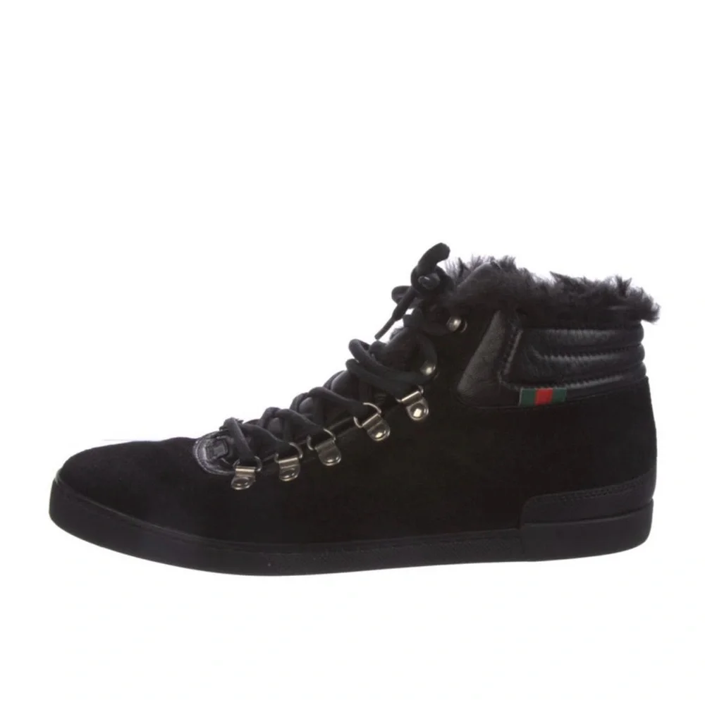 GUCCI Suede Fur Trim Sneakers - Picture 1 of 5